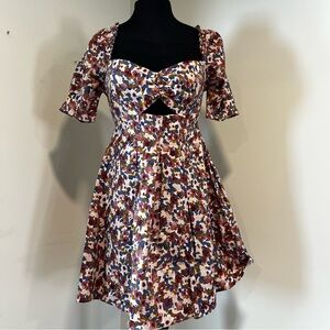 Lena Pink Floral Cut Out Puff Sleeve Mini Dress 100% Cotton
